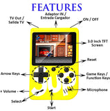 Yellow retro gaming console for kids with 3.0 inch screen and game keys for fun gameplay