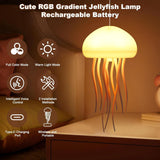 Cute RGB jellyfish lamp with warm light, gradient colors, and rechargeable battery for home decor