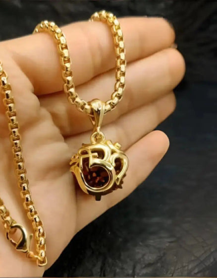 Elegant Rudraksha pendant with chain in gold finish, perfect for Valentine's Week gifts