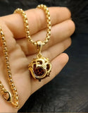 Gold Rudraksha pendant with chain, showcasing a unique design for stylish jewelry lovers