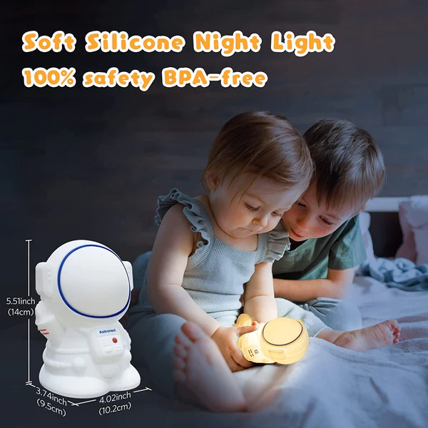 Kawaii silicone astronaut night light featuring a soft BPA-free design for kids' rooms
