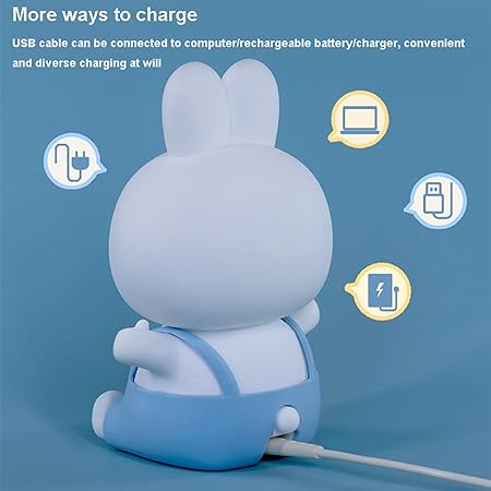 Silicone bunny night light with USB charging options for a cute bedside display