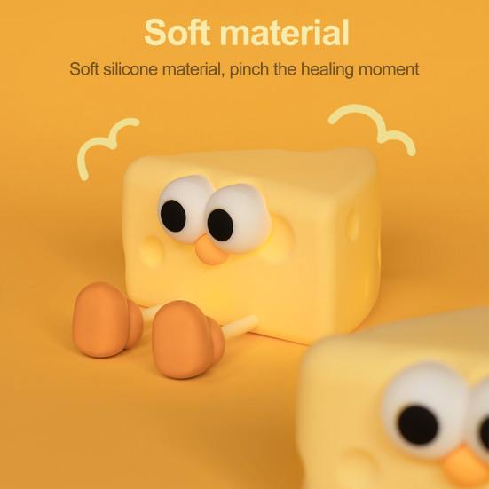 Kawaii Silicone Cheese Night Light with Soft Material and Cute Design for Kids' Bedrooms