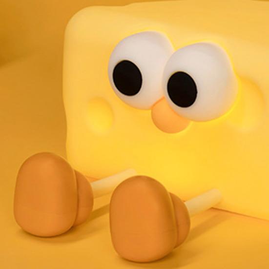 Kawaii Silicone Cheese Night Light with Cute Eyes and Soft Glow for Cozy Decor