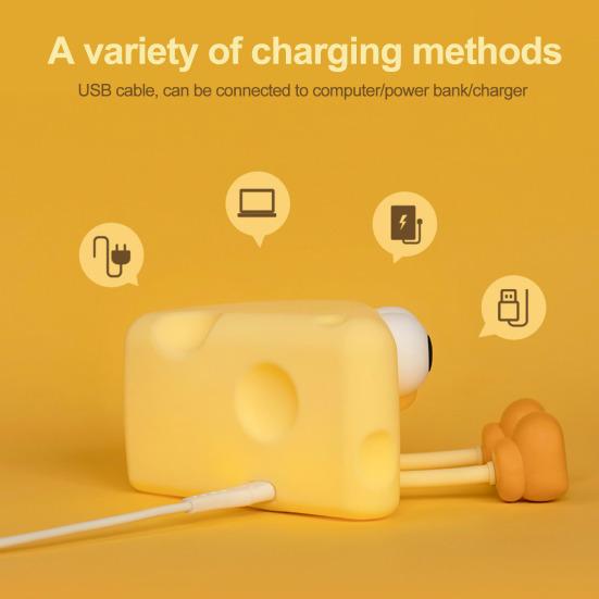 Silicone Cheese Night Light with USB charging options for a cute nighttime ambiance