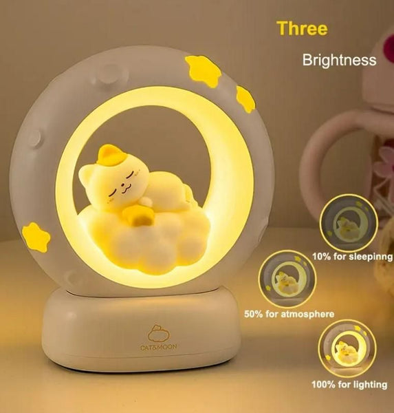 Sleeping Cat LED Night Light with three brightness levels for a cozy atmosphere