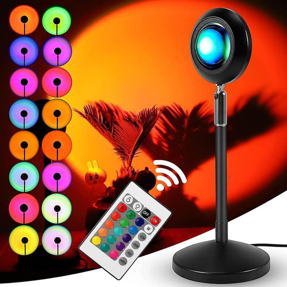 Sunset projection lamp 16 colors with remote control for vibrant room ambiance