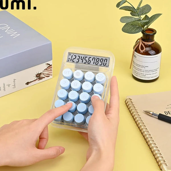 Transparent calculator gadget with light blue buttons for easy calculations and stylish desktop use