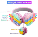 Unicorn Bluetooth Headphones with colorful design and built-in microphone for wired and wireless use