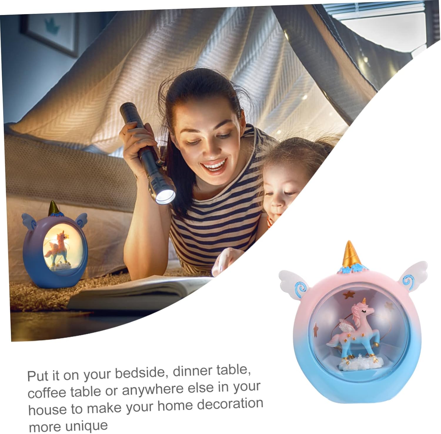 Unicorn LED Night Light for Kids creating a magical glow in a cozy bedtime setting