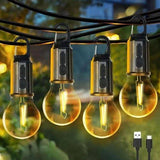 Set of four USB emergency bulb lights designed for outdoor use with vintage-style glass bulbs