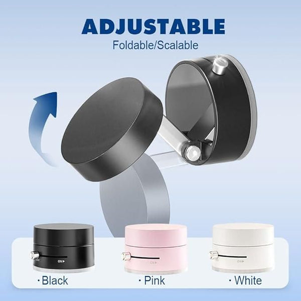Adjustable foldable and scalable round container in black pink and white colors