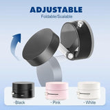 Adjustable foldable and scalable round container in black pink and white colors