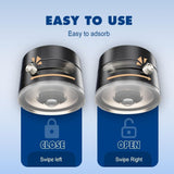 Easy to use black dispenser cap with swipe lock and unlock feature for secure closure