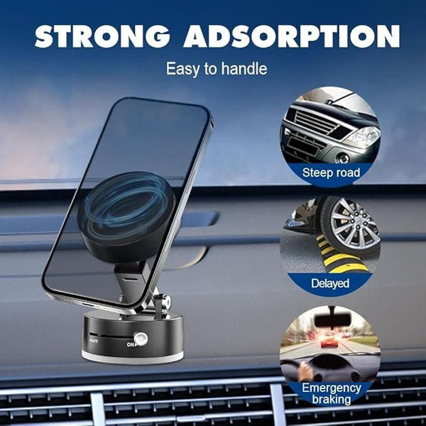 Magnetic car phone holder with strong adsorption for dashboard mounting and secure phone grip
