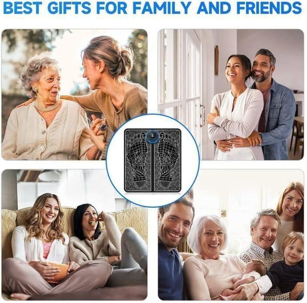 EMS foot massager pad shown as a perfect gift idea for family and friends with happy multi-generational groups