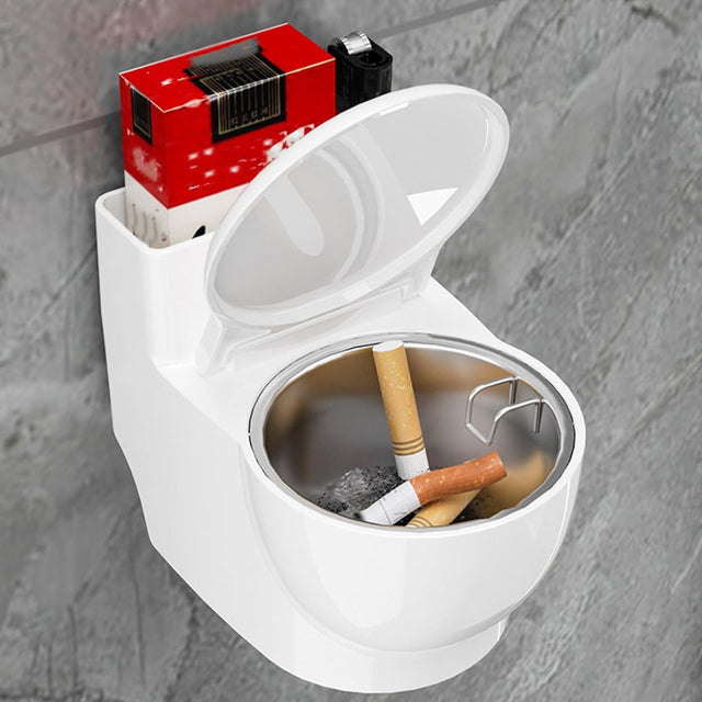 Wall-mounted toilet ashtray designed for easy cigarette disposal with a sleek white finish