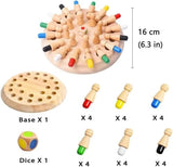 Wooden memory chess game with colorful pegs and dice for fun and engaging gameplay