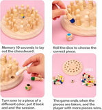 Interactive wooden memory chess game with colorful pieces and easy-to-follow instructions