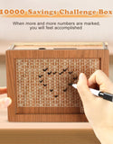 Dropdash wooden money piggy bank design with savings challenge grid for financial motivation