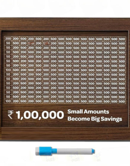 Dropdash wooden money piggy bank savings chart with markers for tracking small amounts