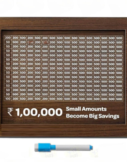 Dropdash wooden money piggy bank savings chart with markers for tracking small amounts