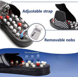 Acupressure therapy slippers with adjustable strap and removable massage nobs for foot pressure relief