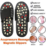 Black acupressure therapy slippers with massage nodes and adjustable straps to burn fat and reduce anxiety